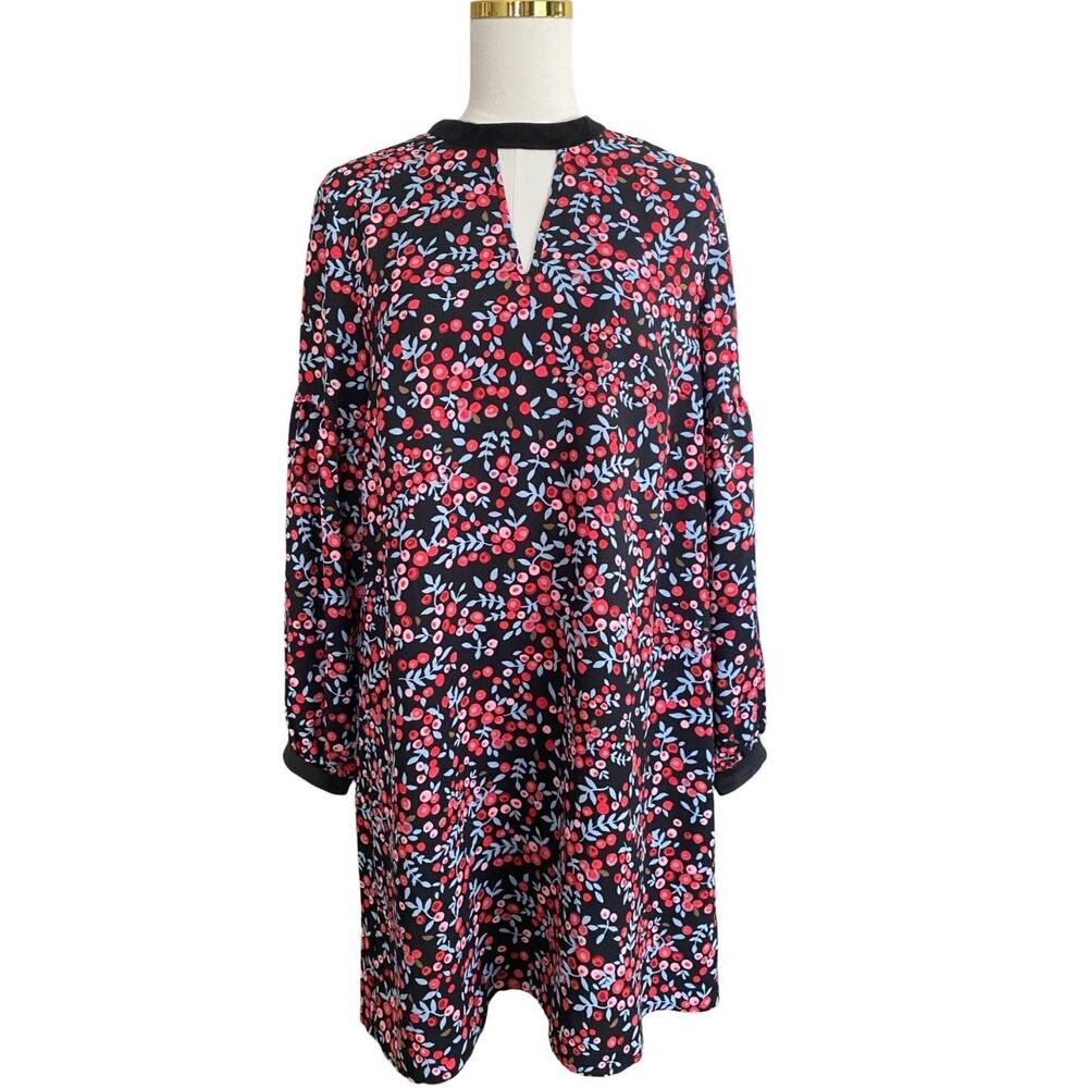 NWT Loft Berry Velvet Trim Cutout Shift Mini Dress M Long Sleeve Romantic Goth - Picture 2 of 11